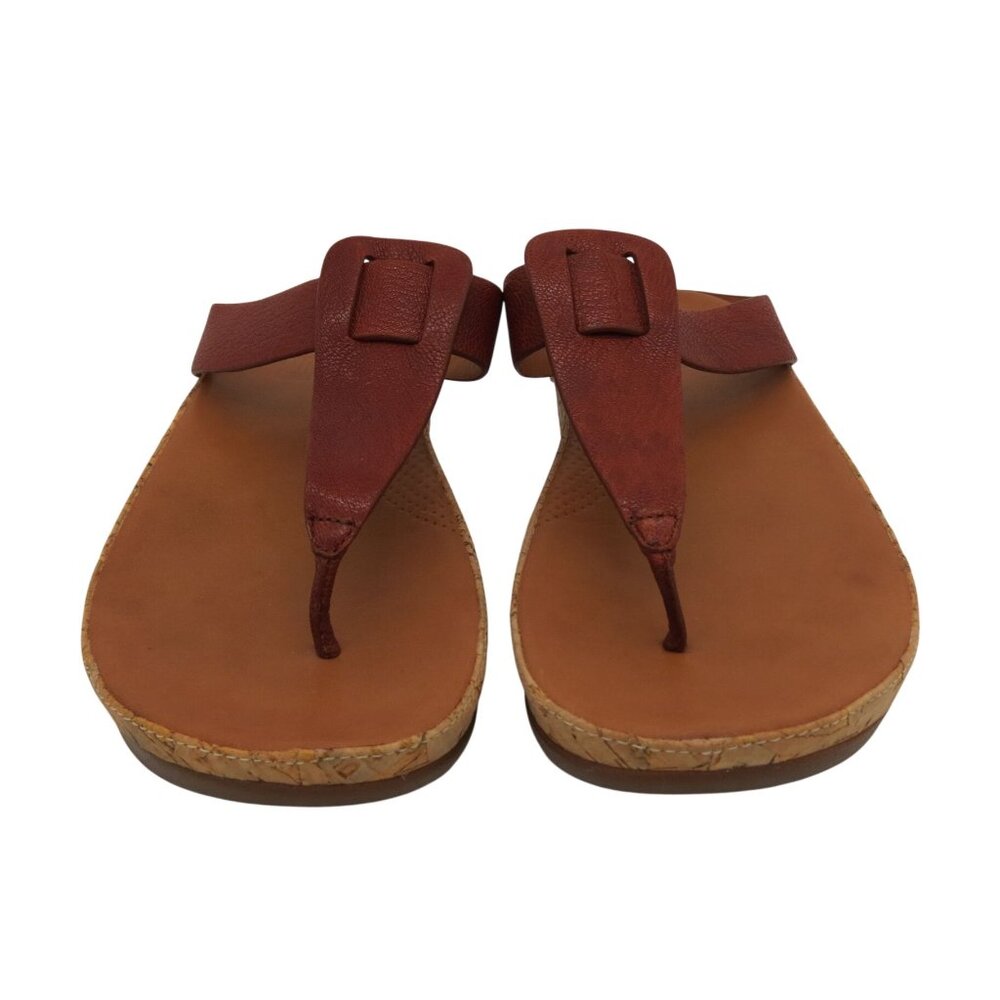 FITFLOP Women's Brown Leather Ibiza Cork Wedge Sandals Size 8 Studded Thong - Picture 4 of 11